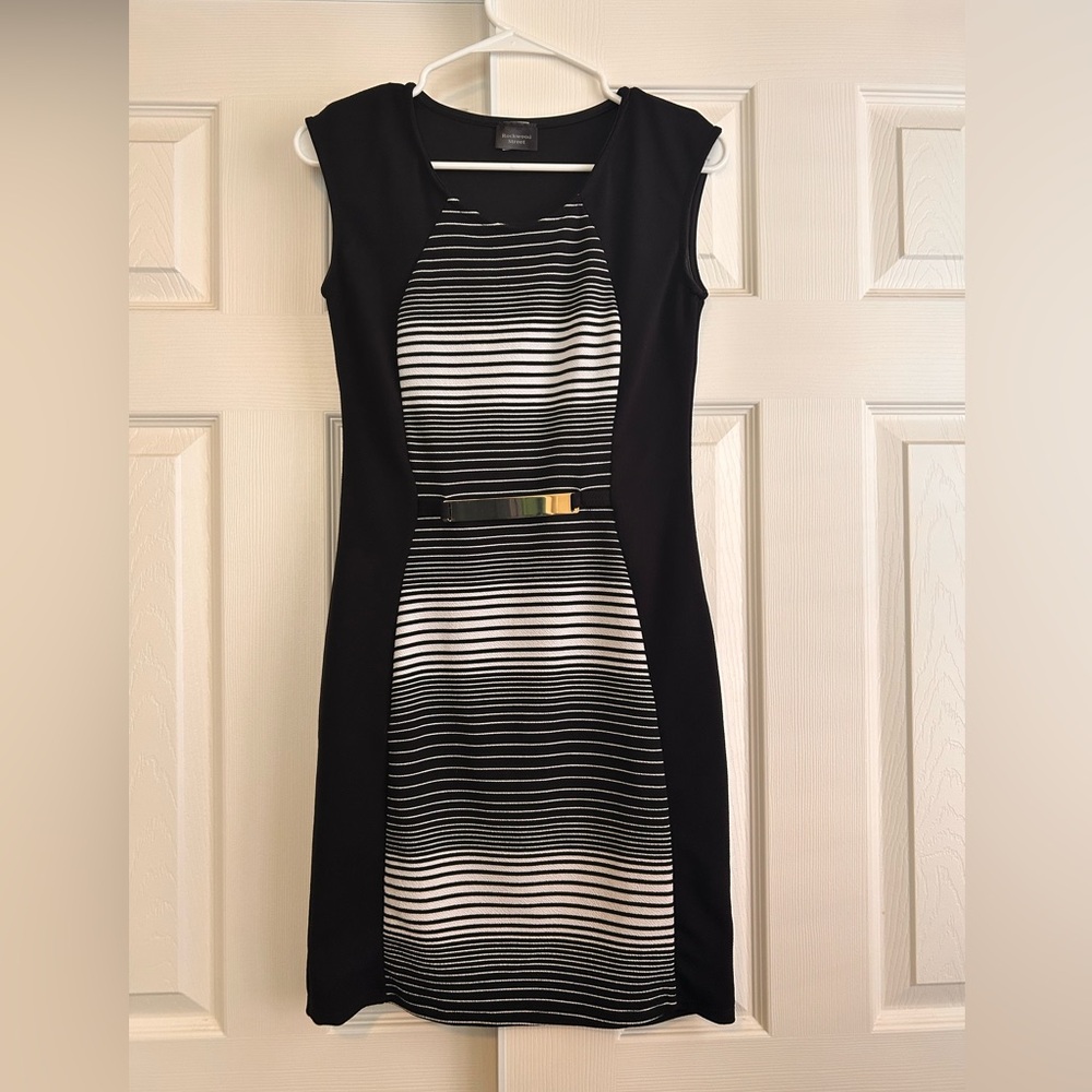 Elegant Black and White Striped Dress